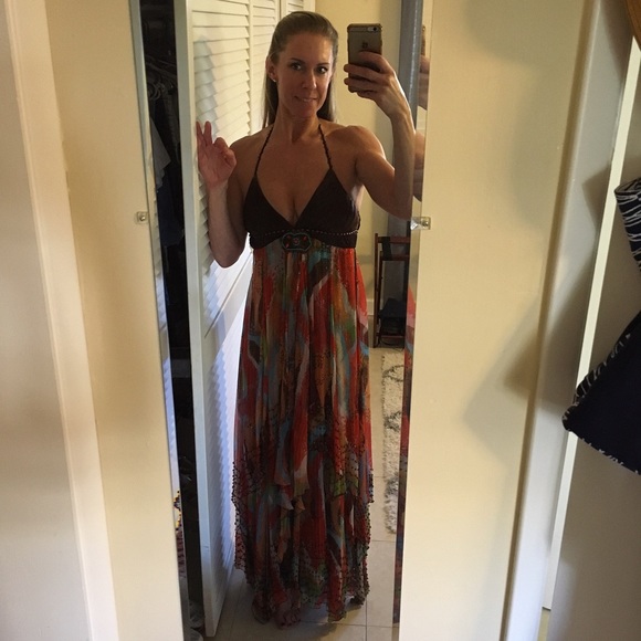 Bebe Long Multicolor dress with beading - Picture 6 of 6